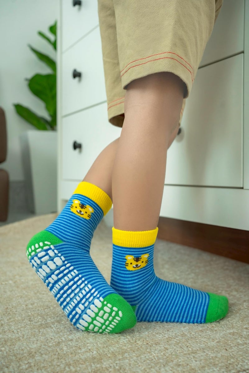 RATIVE Non Skid Anti Slip Cotton Crew Toddler Toddlers Socks for Kids Boy Boys 3 4 3T 4T 5T 2T-3T 3T-4T 4T-5T Year Years Old With Grip Grippers (3-5T,12-pairs/RB-71317) - Image 5